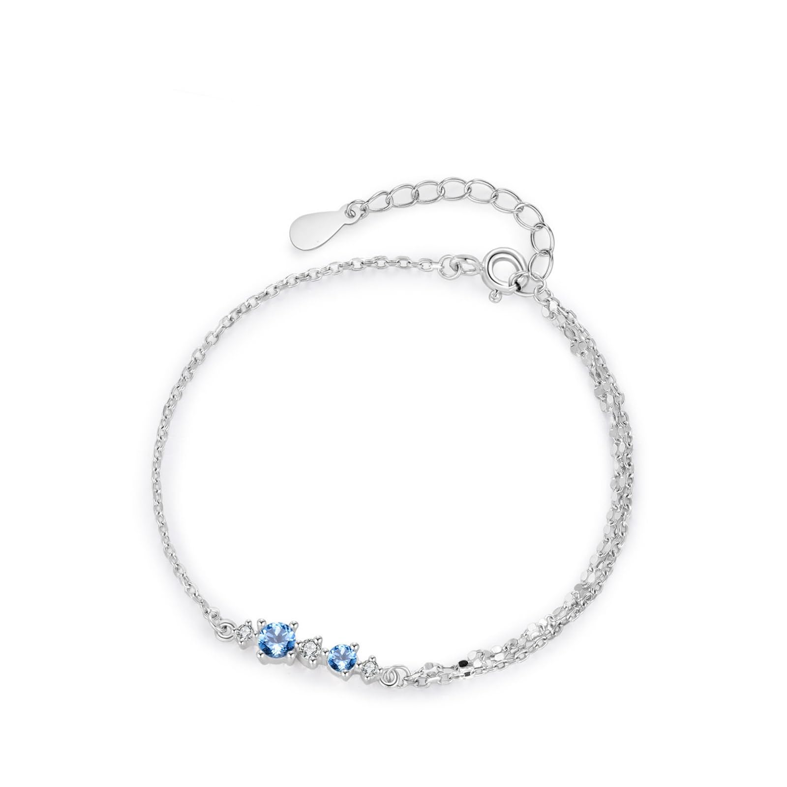 Pulsera simple de piedra azul de topacio para mujer con topacio y moissanita de 0,35 quilates, pulsera de piedra natal para ella, oro blanco de 9 K/14 K/18 quilates/PT950