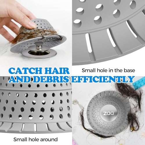Image of zaa Shower Drain Hair Catcher, 2 Pack Silicone Collapsible Bathtub Drain Cover Dog Hair Catcher & Protector for Pop-Up & Regular Drains of Shower, Bathtub, Tub, Bathroom, Diameter 4.5 inch