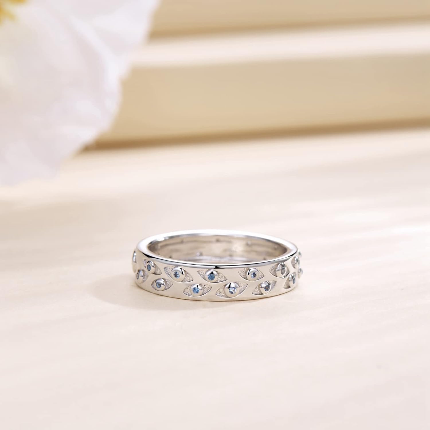 TYSO Evil Eye Ring 925 Sterling Silver Blue Evil Eye Ring Third Eye Ring Lucky Eye Ring Jewelry Gift for Women(9) - Image 2