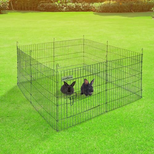 Freigehege für Kleintiere mit Tür Netz, Sonnenschutz, Metallgitter verzinkt, Freilauf Auslauf Freilaufgehege Gitter für Kaninchen Meerschweinchen Hasen Welpen, Ø 151cm, Umfang 464cm, Element 58x58cm