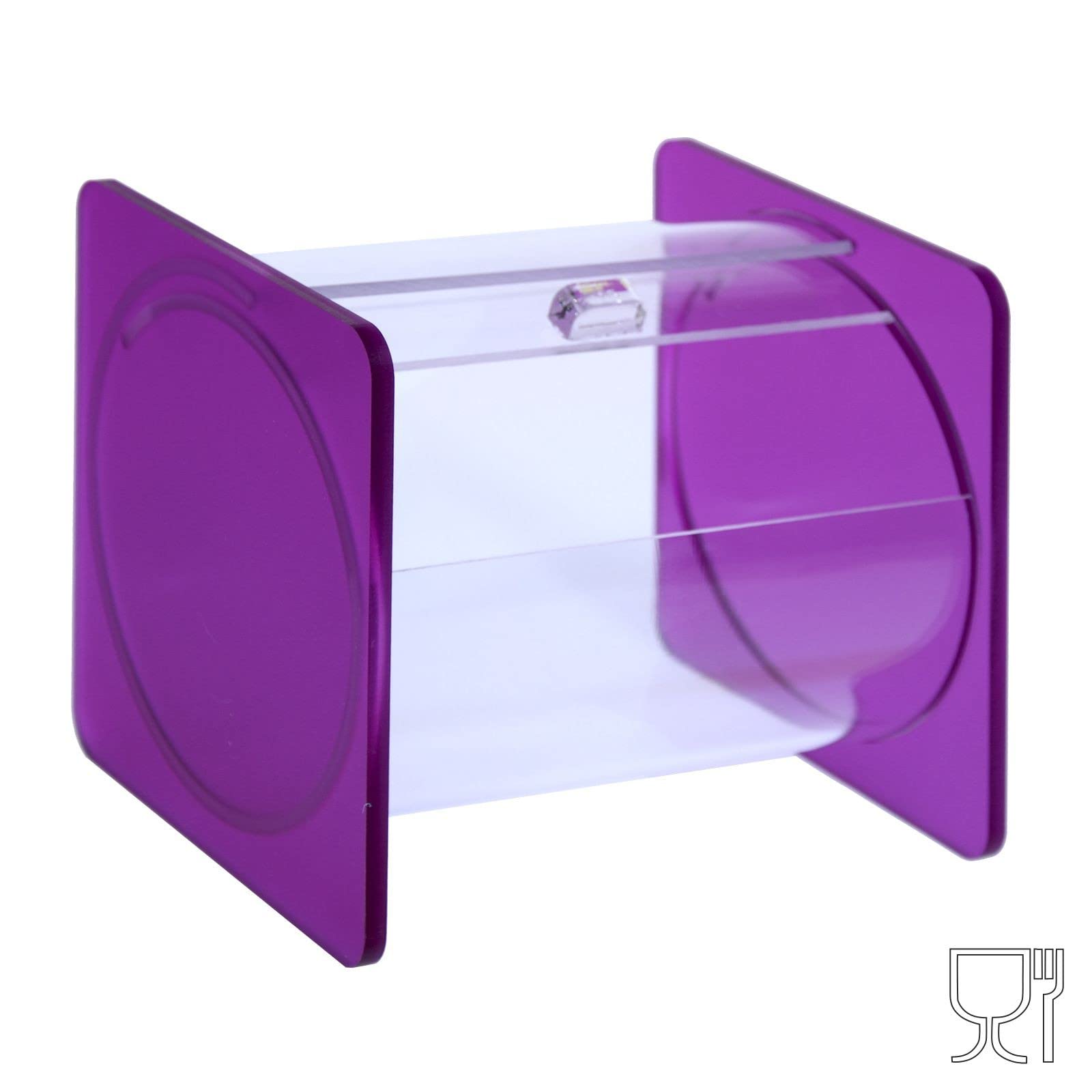 Portacaramelle confezionate sezione circolare in plexiglass trasparente e con pannelli laterali in plexiglass satinato FUCSIA - Misure totali: L 15 x P 14 x H 14 cm