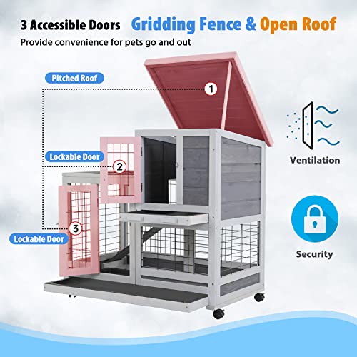 Bestpet RH-WD386-GRAY 37 Inch Wood Rabbit Hutch thumb #3