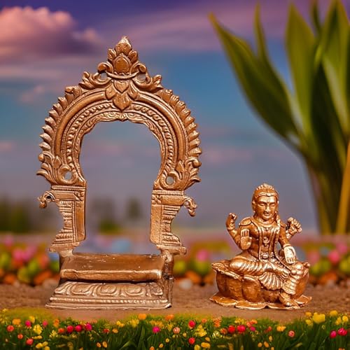 Image of Copper Idols of god Bala Tiripurasundari with Prabhavalli, 3.3 Inches, 145 Grams, Patina Antique Finish, Pack of 2 Piece