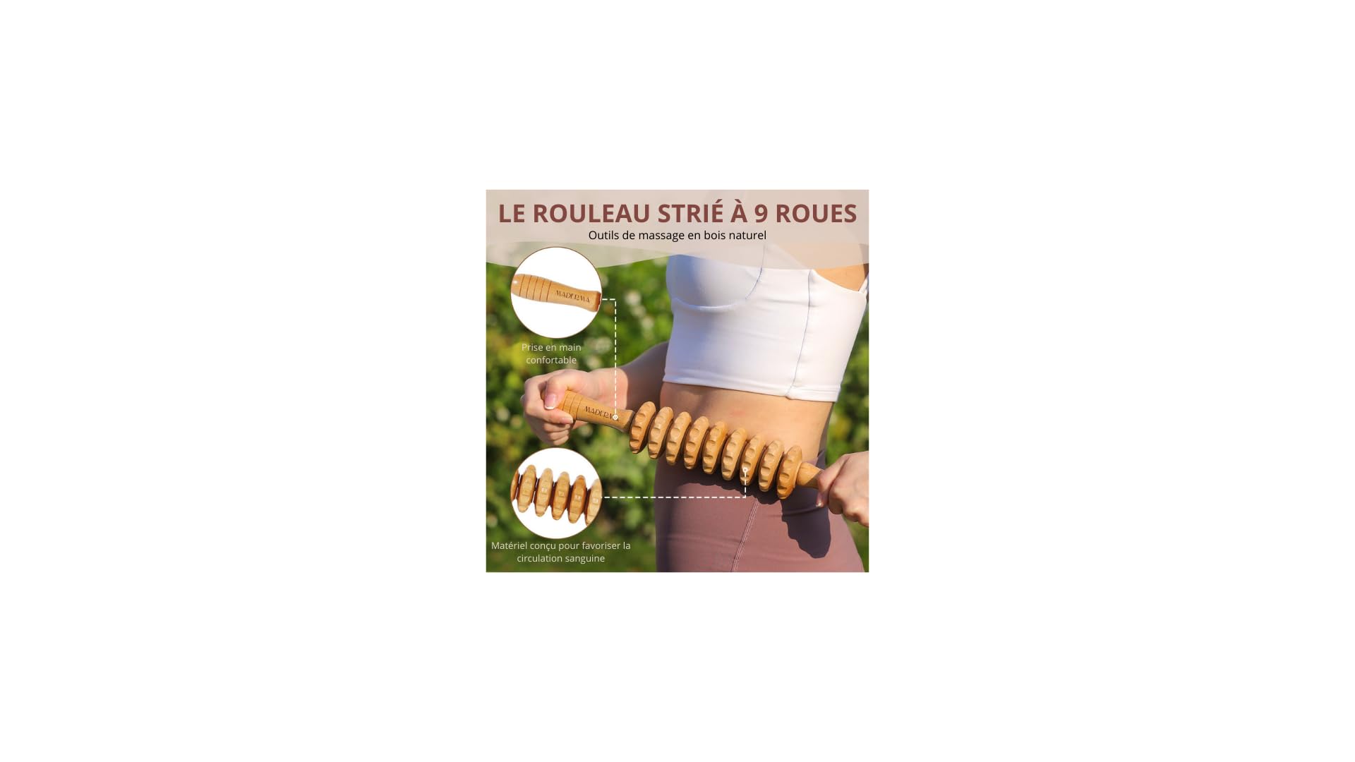 Kit complet de Maderothérapie 6 pièces en bois 100% naturel - Gua sha massage - masseur anti cellulite - dreinage lymphatique - rouleau de massage, venteuse cellulite, massage dos