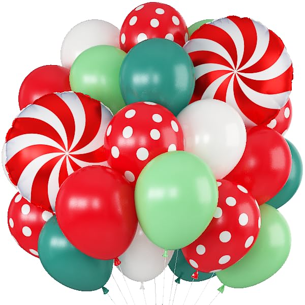 Red Green White Christmas Balloons with 2Pcs Red Candy Balloons