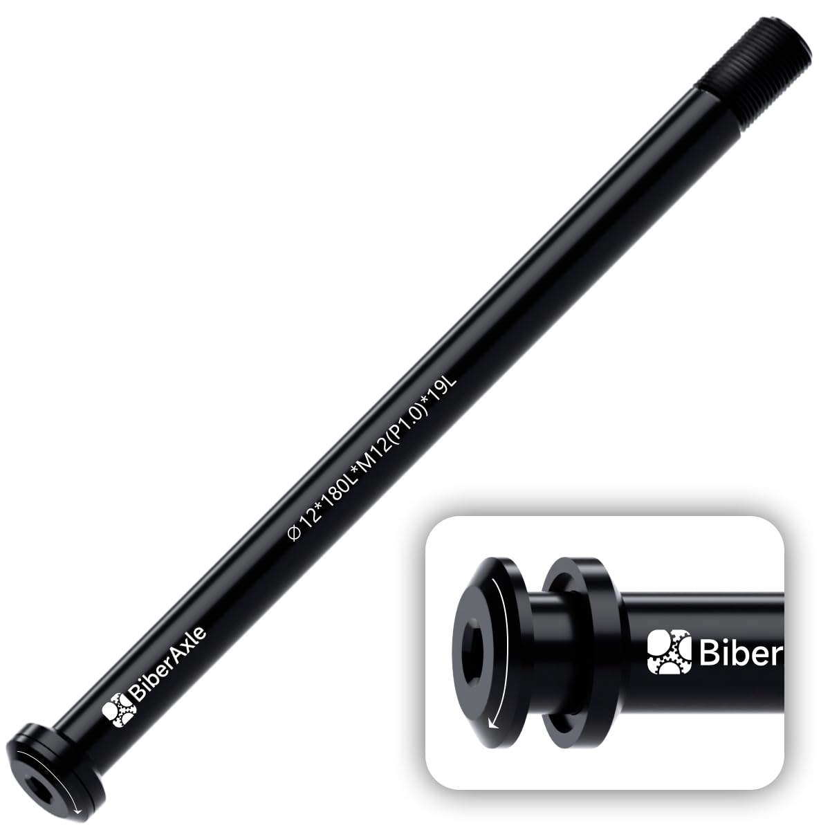 BiberAxle 12 mm Thru Axles for Bicycle Forks and Rear Bicycle Frame, Mountain Bike and Road Bikes, Aluminium Alloy Hub Adapter Axle, (Thread Pitch: 1.0 mm/Length: 180 mm)