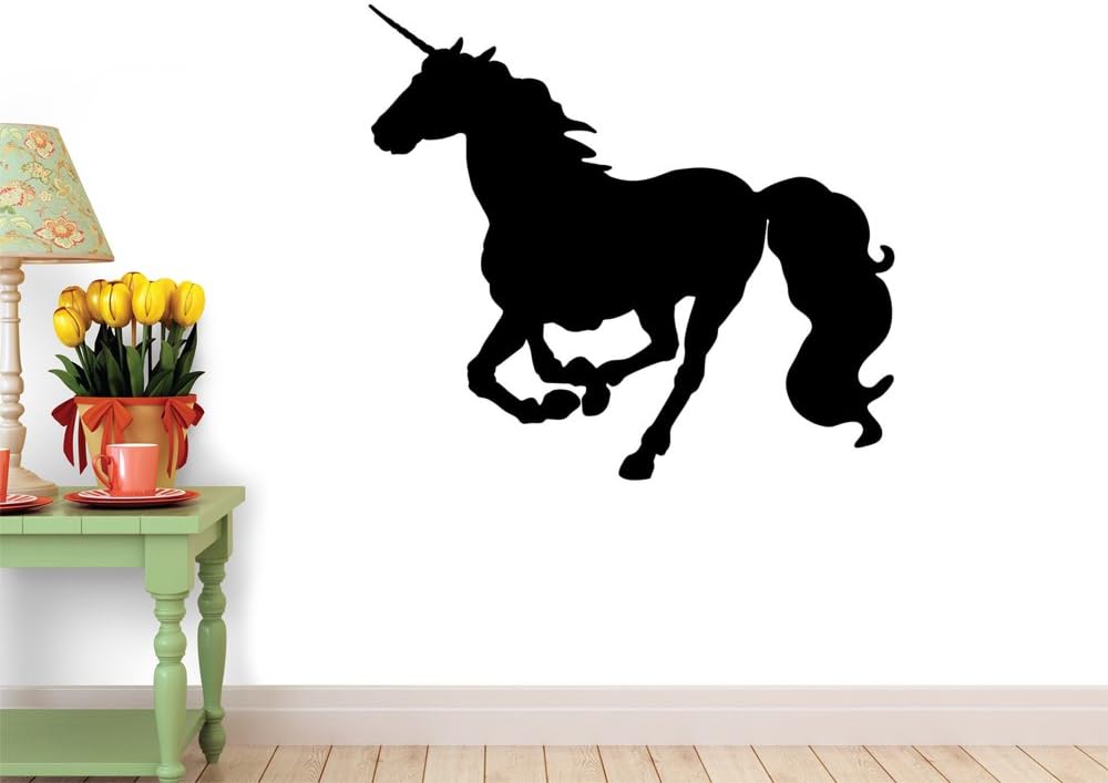 Unicorn Silhouettes Style 8 - Black Wall Decal - 42 Inches W x 38 Inches H - Peel and Stick Removable Graphic
