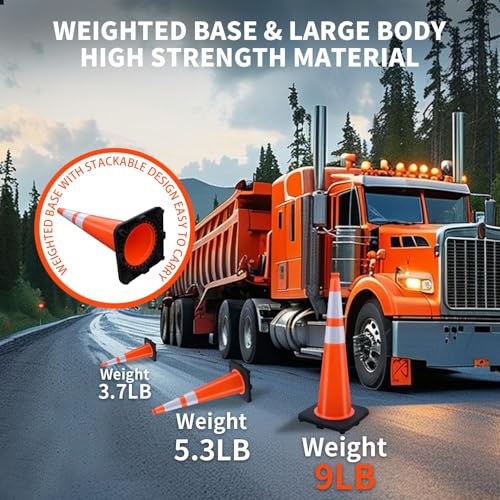 Image of BESEA 4 Pack 36 Inch Large Traffic Cones with Wide Weighted Base