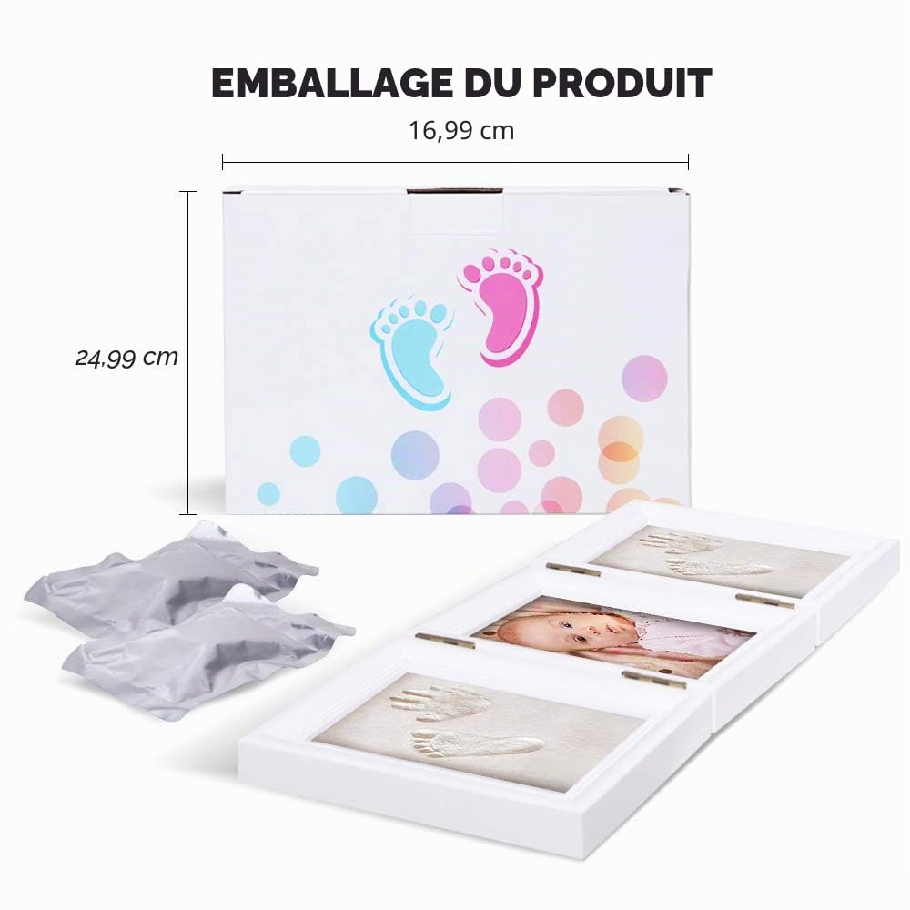 Kit de souvenir pour bébé Empreinte main ou pieds avec cadre en bois …