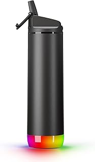 HidrateSpark Steel Smart Water Bottle - Tracks Water Intake & Glows to Remind You to Stay Hydrated, Straw, 21oz, Black