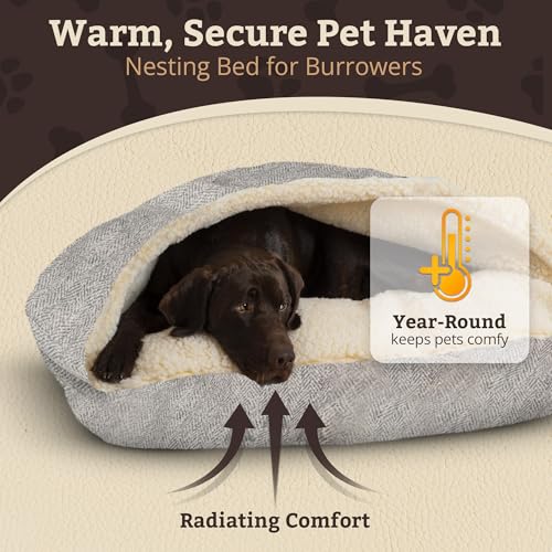 Image of Snoozer Rectangle Cozy Cave Dog Bed, Hooded Dog Bed, Palmer Dove (M)