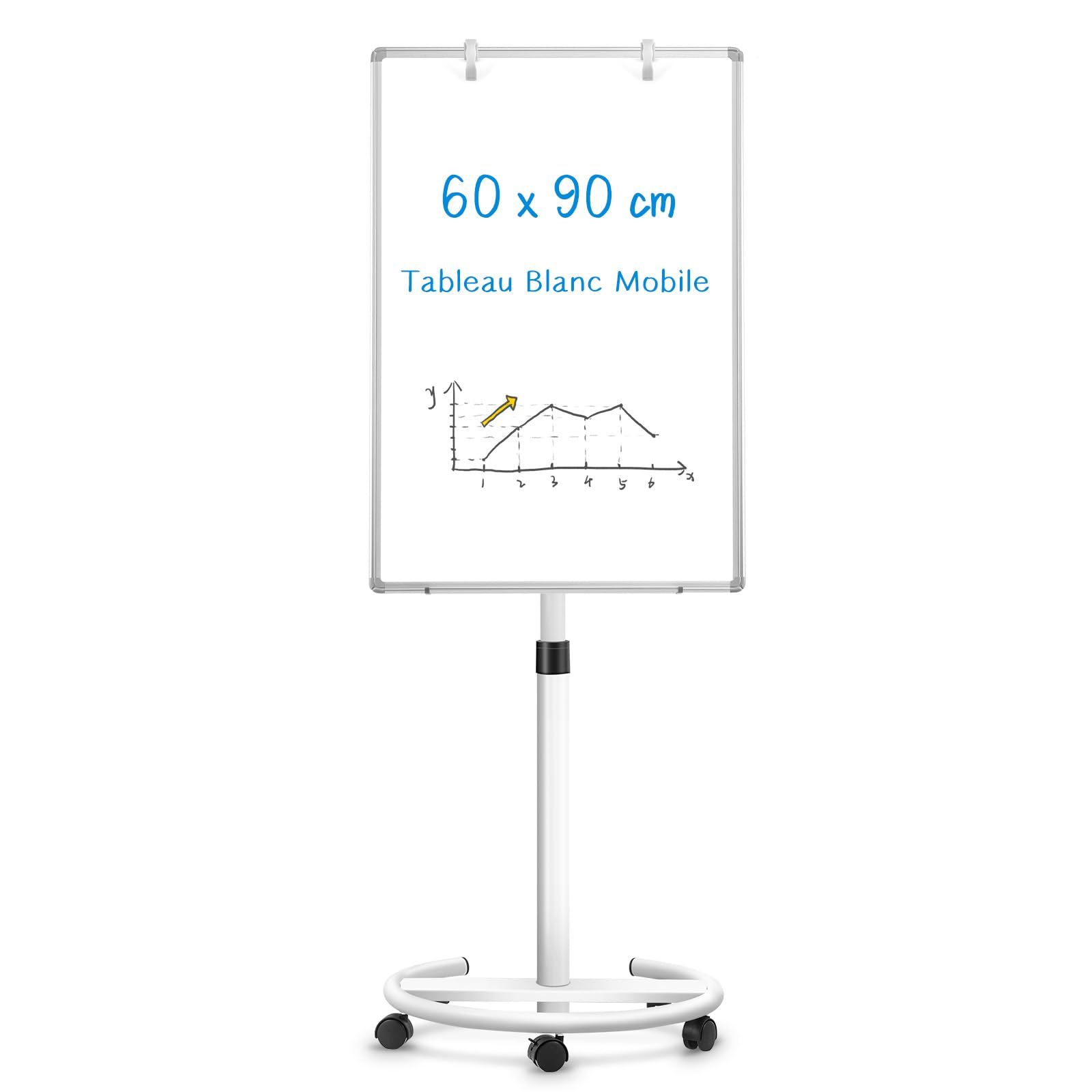 Tableau blanc mobile, magnétique, 60 x 90 cm, avec support, réglable en hauteur, pour bureau, cours
