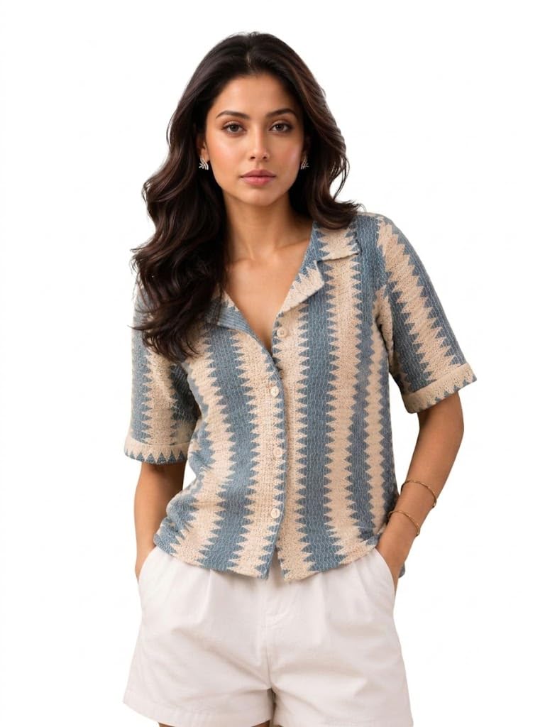 memories by masha Women Striped Cotton Blend Button Down Shirt with Spread Collar Formal Casual Office Wear Long Sleeve Lightweight Breathable Smart Fit Stylish Everyday Workwear Top-picture-35