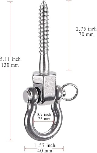 Miniatura 10 de BeneLabel Juego de 4 soportes de tornillo de acero inoxidable para sillas colgantes, hamacas, sacos de boxeo, capacidad de 1800 libras, uso en