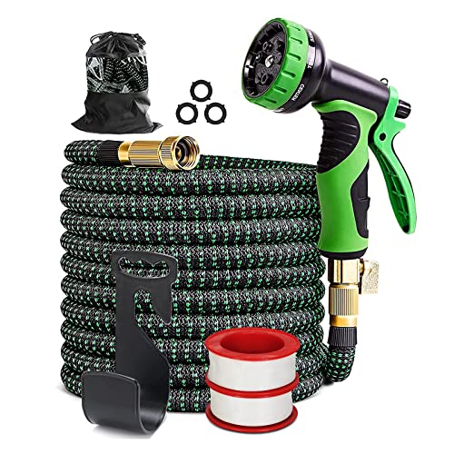 MIYLEE Garden Hose 50FT, Expandable Hose with 10 Functional Nozzles, Brass Fittings and Super Strong Fabric, Water Hose Used for Washing, Watering and Car Washing.