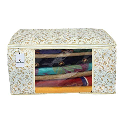 Image of Kuber Industries Shining Metalic Print 6 Piece Non Woven Saree Cover Set, Brown