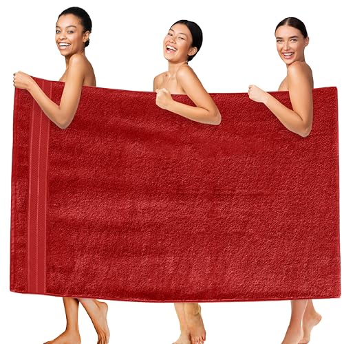 Image of Elegant Comfort Three Line Popcorn Extra Large Luxury Bath Towel - 40 inch x 80 inch inch, Premium Hotel Spa Quality 1 Piece Oversized Bath Sheet 100% Turkish Cotton Super Soft Highly Absorbent, Red
