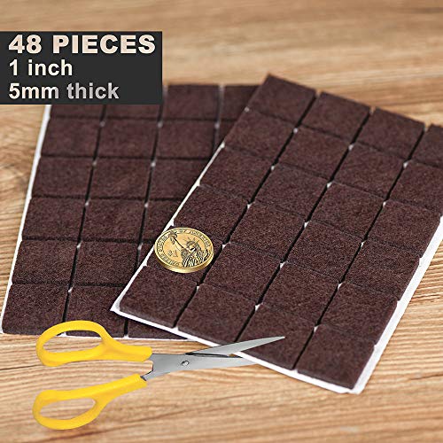 Square Felt Pads For Chair Legs, Square Felt Furniture Pads 1 Inch 48 Pieces Pack Brown, Square Furniture Pads For Hardwood Floor 5Mm Thick #TOP4