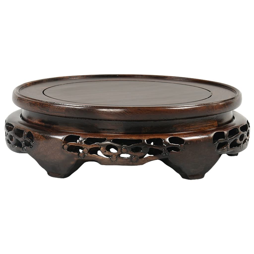 TEESONG Bonsai Pedestal Round Bonsai Base Ornament Mahogany Crafts Stone Teapot Vase Incense Burner Buddha Statue Bracket for Family Vase Pedestal Display Stands(21cm)
