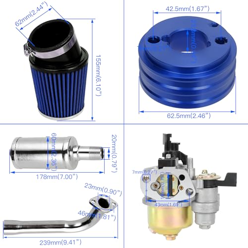 YOXUFA 212cc Carburetor Exhaust Pipe Muffler Stage 2 Kit Replacement for Predator 212cc 224 196cc 200cc GX200 Engine Coleman CT200U BT200X Baja MB200 Hammerhead 80T Mini Bike Go Kart Parts