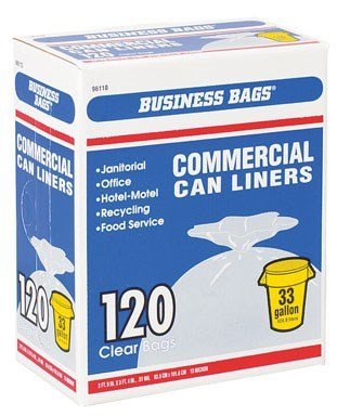 Business Bags Commercial Trash Can Liners 33 Gal. 0.51mil Clear 120 Bags