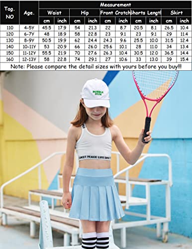 Arshiner Girls Girls Active Skort High Waist Pleated Tennis Skirt With Shorts Pocket Running Casual (Light Blue, 10-11 Years) #TOP5