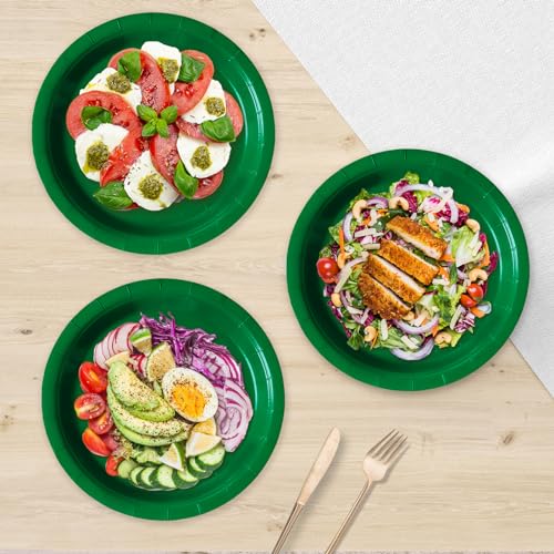 Image of Green Disposable Paper Plates, 9 Inch Dinner Party Plates, 50 Count Bulk | Colored and Sturdy Durable Party Plates, for Birthday, Halloween, Christmas, Baby & Bridal showers, BBQ