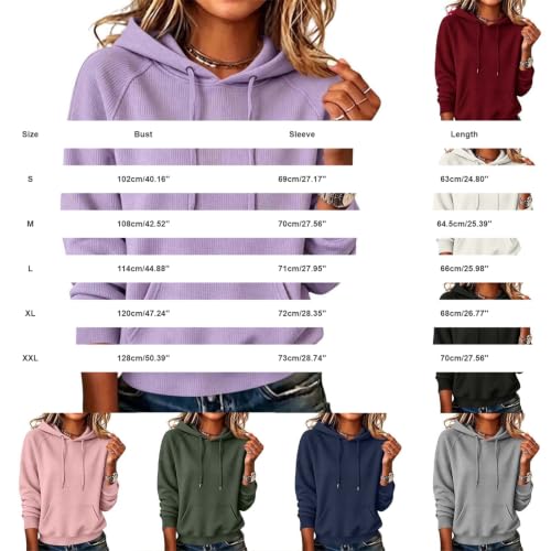 Womens Waffle Knit Hoodies Lightweight Pullover Hooded Sweatshirt - image 6