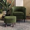 LINSY Accent Chair with Ottoman Modern Barrel Chair Comfy Armchair Reading Chair with Footrest Round Arms Chair for Living Room Bedroom Reading Room Velvet Olive