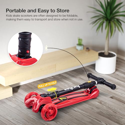 Image of Baybee Flash Kick Scooter for Kids | Smart Foldable 3 Wheel Kids Scooter with 4 Height Adjustable, LED PU Wheels & Brake | Skating Scooters Upto 75 Kg Capacity | Skate Scooters for Kid (Red)