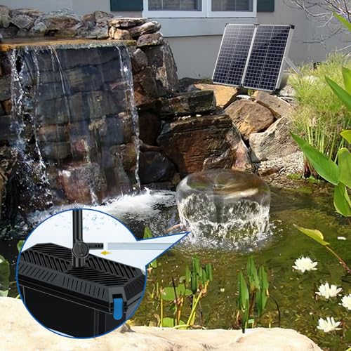 Image of Antfraer 70W Solar Pond Pump with Filter Kit, 27FT Cord Foldable Monocrystalline Solar Panel, 3-Stage Pond Filter for Outdoor Ponds, Koi Ponds, Waterfalls & DIY Water Features