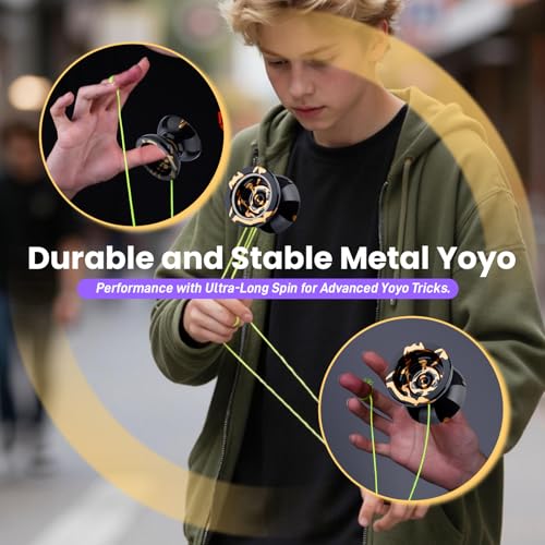 Image of MAGICYOYO N11 Metal Professional Yoyo for Adults, Dual Purpose Unresponsive Yo yo for Stringk Trick, Responsive Yoyo for Kids 8-12 with 12 Yo-yo Strings, Responsive Bearing Kit (Black Golden)