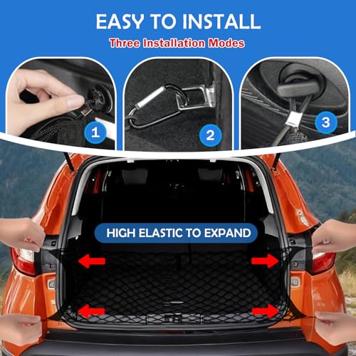 Image of Envelope Style Cargo Net for 2020-2025 2026 Ford Explorer Accessories, Rear Trunk SUV Mesh Cargo Net, Upgraded 5mm Bungee & Double-Layer Nylon Storage Tailgate Netting Grocery&Tools Holder Organizer