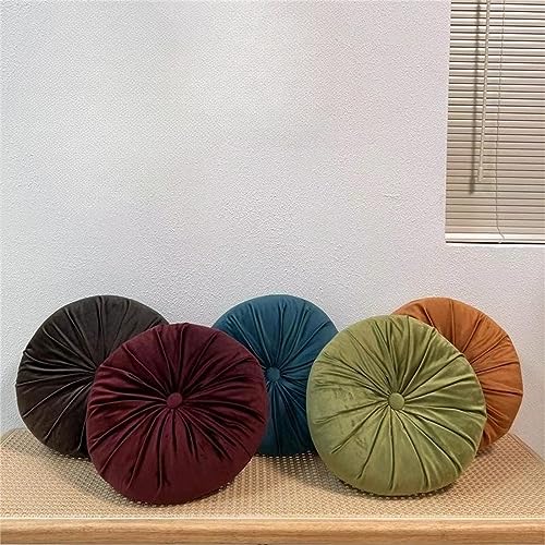 Rundes weiches plissiertes Samtkissen von Fouriding für Sofa, Bett, Auto, Meditationsstuhl, 35 cm (Weinrot)