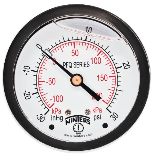 Image of Winters 2-1 /2 inch Dial Size, Liquid Filled Industrial Pressure Gauge, Brass Internals, 304 Stainless Steel Case, Dual Scale 30 inch Hg-0-30 psi /kPa, 1.5% Acc, 1 /4 inch NPT Back Mount, Pressure and Vacuum Gauge
