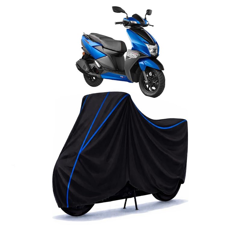 Image of Scooty Cover Water Resistant for Ntorq 125 XP | Universal Scooter & Bike Cover | Heavy Duty UV Dust, Rain & Scratch Protection | Elastic Fit All Weather Indoor Outdoor | Black with Blue Piping