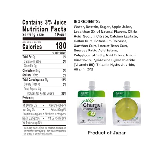 Image of Chargel Apple, Caffeine-Free Instant Energy Gel Running, Biking, Workout, Hiking Essentials for Women & Men, Gifts for Runners - Carbs Vitamins, Gluten Free - Pack of 6 Gels - 6.35oz Each