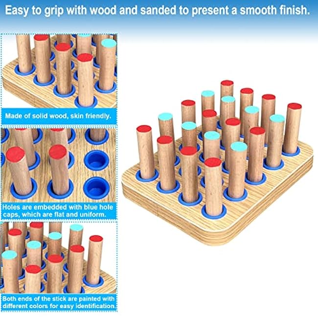 20-Hole Wooden Pegboard for Finger Dexterity Exercises, Easy Grip Pegs & Peg Board to Improve Fine Motor Functions & Hand-Eye Coordination, Hand Exercise for Rehabilitation & Occupational Therapy