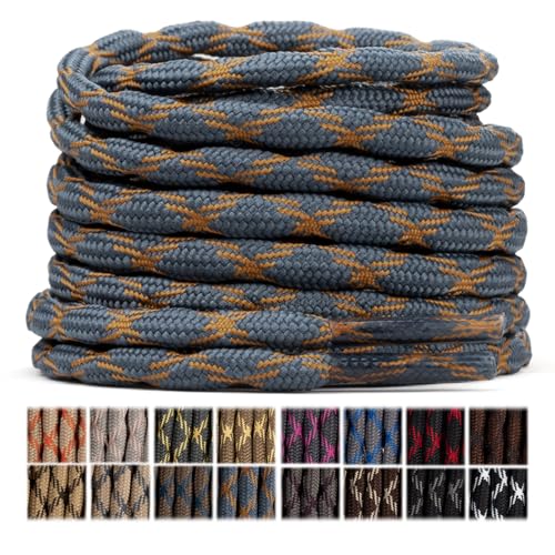Stepace Wave Round Boot Shoelaces [2 Pairs] Non Sliping Heavy Duty Laces for Work Boots Hiking Boot Shoes (Blue Brown, 55 IN)