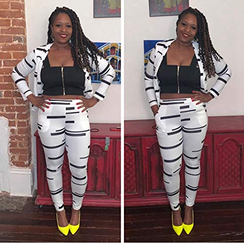 Women Lapel Collar Long Sleeve Stripe Top Jacket Pants 2 Piece Suit Set Outfits4