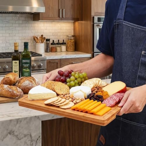 Tabla de Cortar de Bambú para Cocina, 40,6 x 27,9 cm, 2,54 cm de Grosor, Tabla de Madera con Ranura Profunda para Jugos para Carnes, Frutas y Verduras, Amigable con Cuchillos y Fácil de Limpiar, Natural miniatura 7