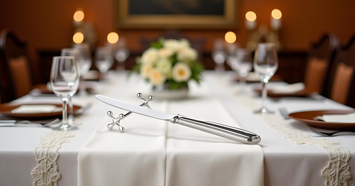 Messerbänke Kreuz (6 Stk.) | L 7 cm | Premium Silber Plated versilbert | Edles Geschenk mit Box