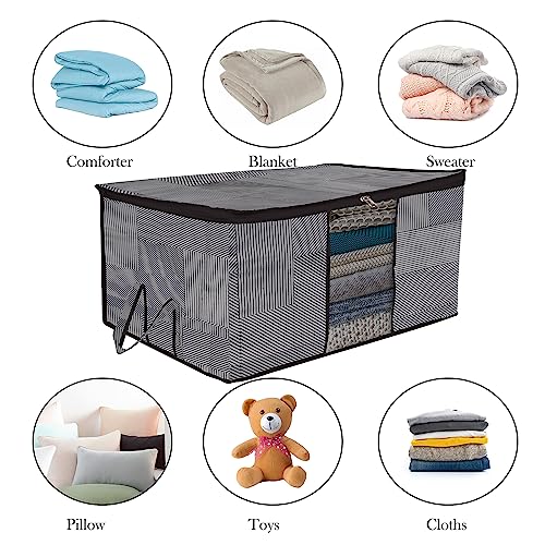 Image of Kuber Industries Non-Woven Underbed Storage Bag|Clothes Storage Organizer|Blanket Cover With Clear Window|Zipper Closure&Handle Cloth Organizer|Lining-Design|Large|Pack Of 4|Gray,32 Cm,48Cm,Black