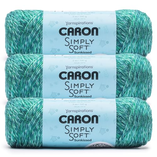Image of Caron Simply Soft Sunkissed Turquoise Tonal Yarn - 3 Pack of 141g /5oz - 100% Acrylic - #4 Worsted (Medium) - 248 Yards - Knitting /Crochet