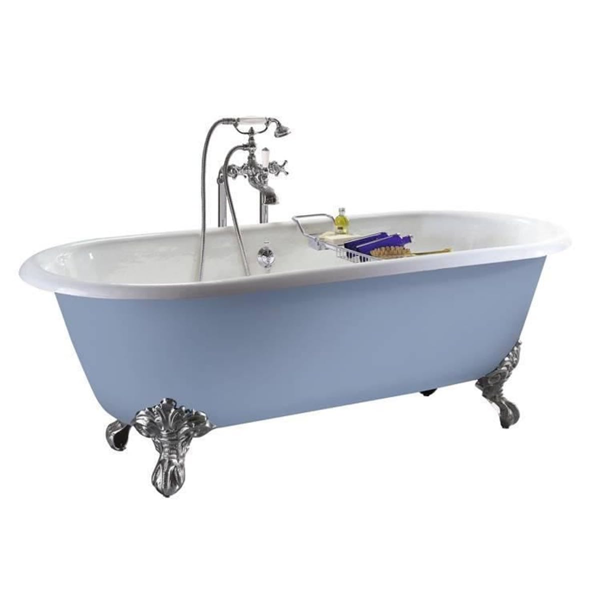 Casa Padrino Bañera de Lujo de Hierro Fundido Azul Claro/Blanco 154 cm - Bañera Independiente Curvada - Muebles de baño barrocos y Art Nouveau