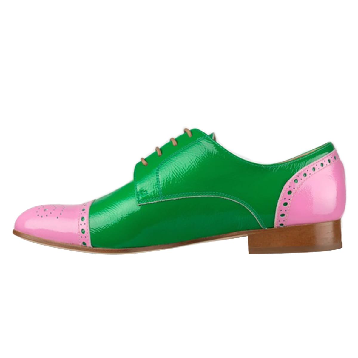 FSJ Women Perforated Lace-up Oxfords Multicolor Leather Cap Toe Comfort Flat Pumps Vintage Ladis Oxfords Shoes Size 4-15 US