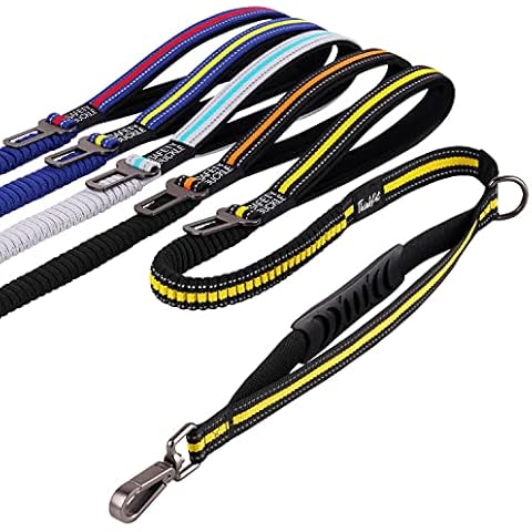 ThinkPet Bungee Dog Leash 4ft - Double Heavy Duty Comfortable Padded Handle Reflective with Car Seat Belt Clip for Pet Walking and Control Cover