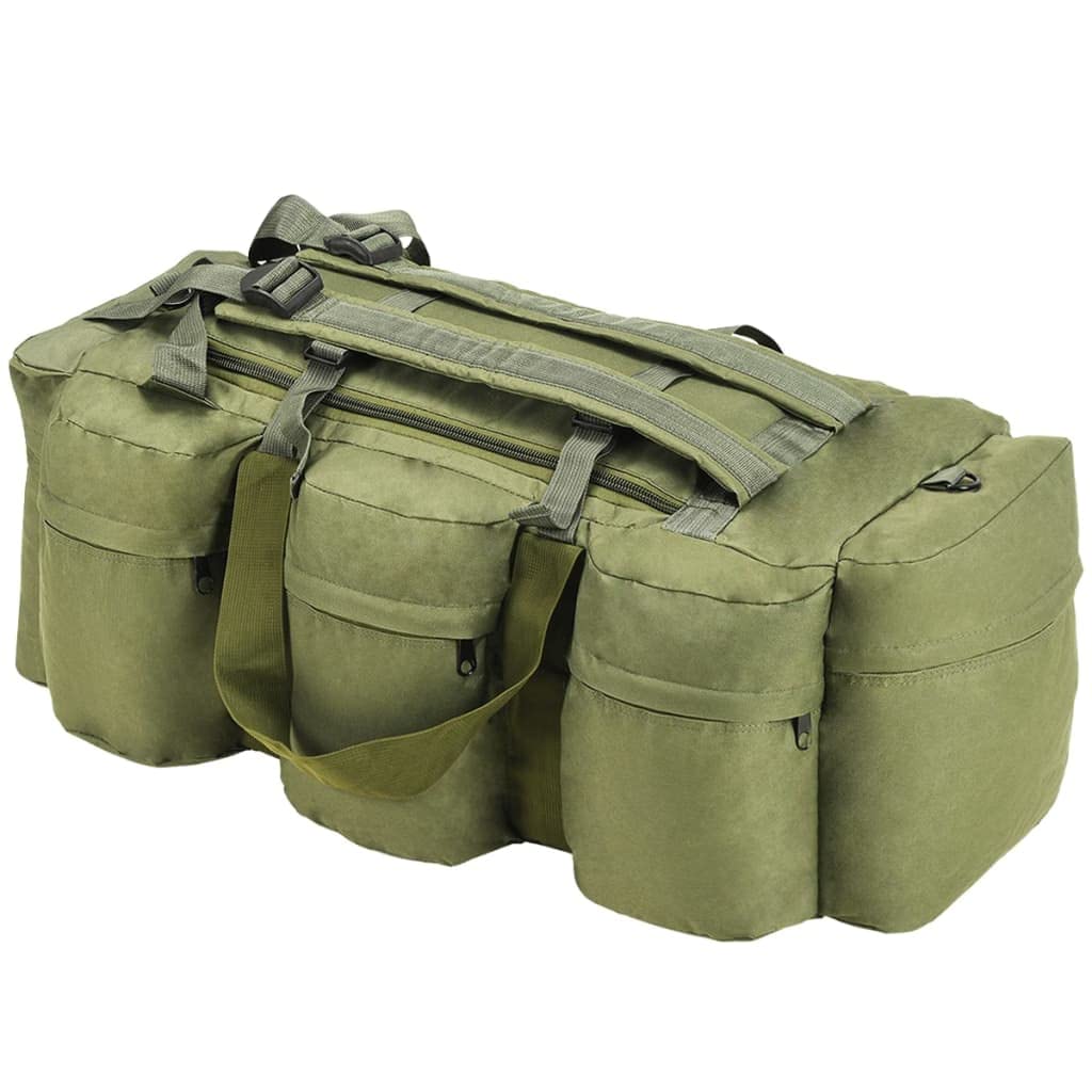 vidaXL Sac de Sport Militaire 3 en 1 - Sac à Dos - Sac à Dos - Sac de Rangement pour Voyage, extérieur, randonnée, Camping, Plein air - Vert Olive - 90 l