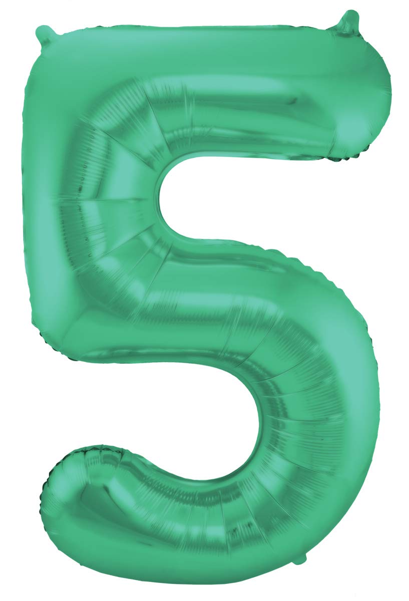 Folat 65915 Number 5 Metallic Mat Foil Balloon, Green