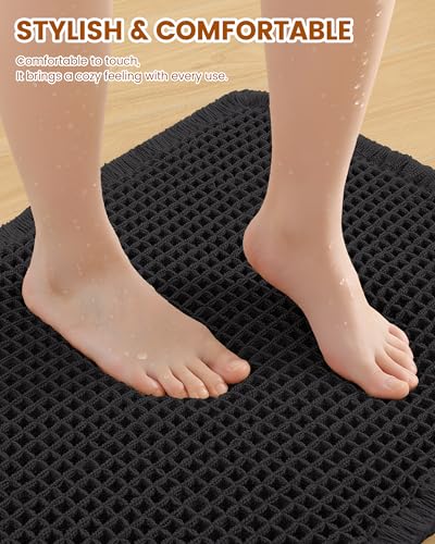 Image of Smiry Waffle Bath Mat 30x20, Extra Soft Absorbent Bathroom Rugs, Non Slip Machine Washable Quick Dry Bath Rugs for Bathroom Floor, Tub, Shower, Home Decor Accessories, Black